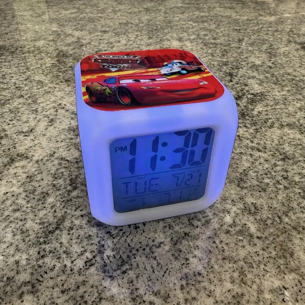 CARS Cube Shaped LED Night Light Glowing Color Changing Alarm Clock